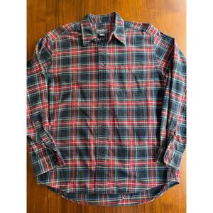 Eddie Bauer Black Stewart Tartan Plaid Flannel Shirt Size Medium